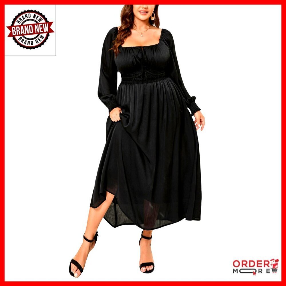 Plus Size Long Sleeve A-Line Dress Smocked Waist Elegant Wedding Guest Cocktail